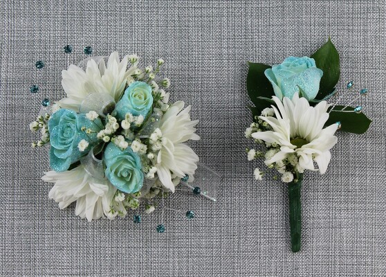 3 Blue Roses, 3 Wh Daisy, Baby's Breath and Blue Rhinestones from Flowers by Ray and Sharon in Muskegon, MI